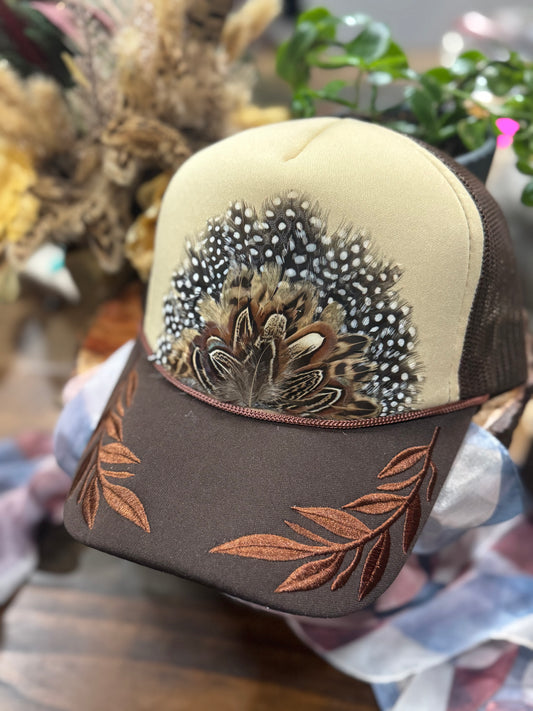 Laurel Brown 3 Feather Trucker