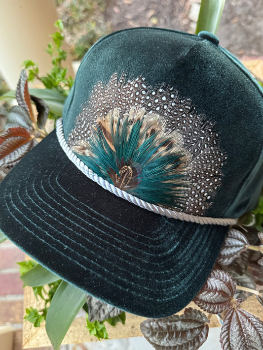 Forest Bound Velvet Feather Trucker