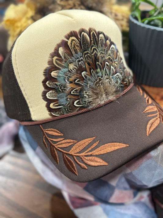 Laurel Brown Feather Trucker