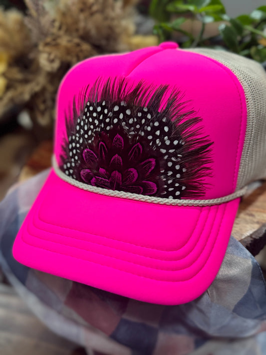 Hotttie Pink Feather Trucker