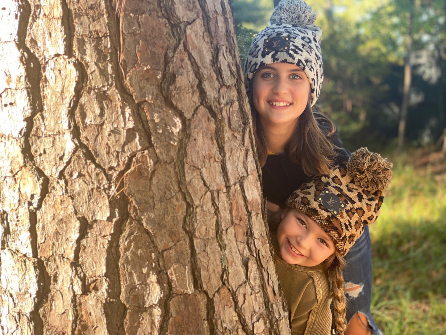 Upcycled "LV" Leopard Print Beanie with Pom Pom